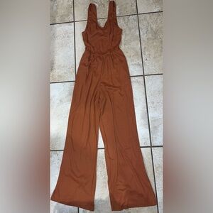 Backless Ribbed Dark Orange Jumpsuit